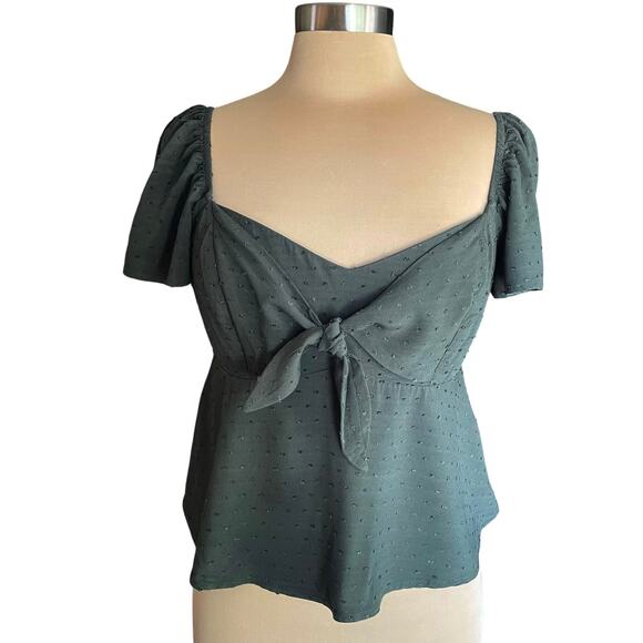 Mi Ami Dark Olive Green Swiss Dot Baby Doll Top LG Sweatheart Neck Coquette Y2K - Picture 1 of 9
